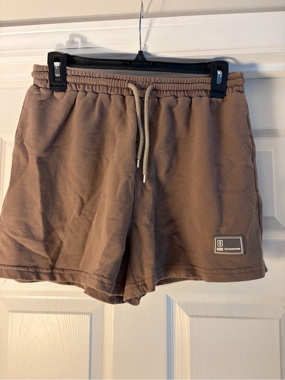 Taupe Drawstring Lounge Shorts with Patch Logo